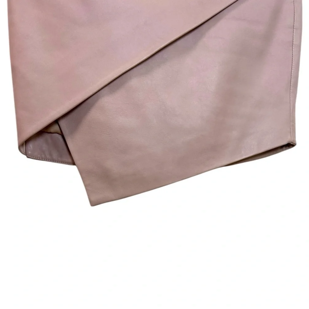 Michelle Mason, Women’s Lambskin Leather Asymmetric Mini Skirt Blush Pink Size 0